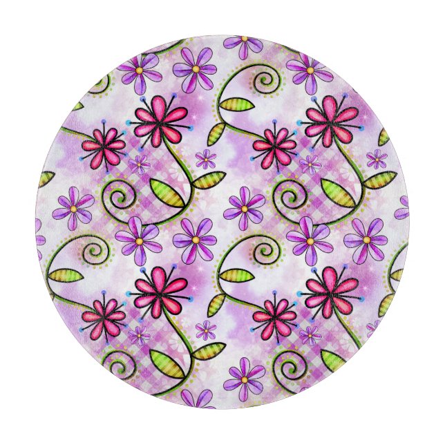 Holographic Rainbow Floral Collage Cutting Board (Front)