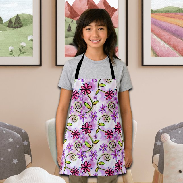 Holographic Rainbow Floral Collage Kids Apron (Creator Uploaded)