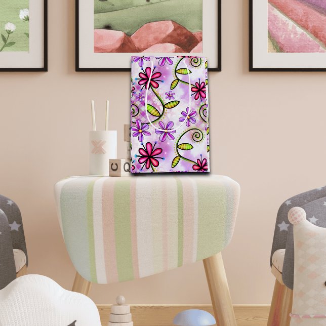 Holographic Rainbow Floral Collage Medium Gift Bag (Creator Uploaded)