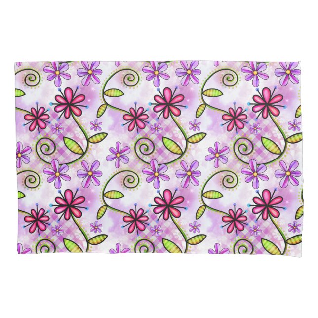 Holographic Rainbow Floral Collage Pillowcase (Front)