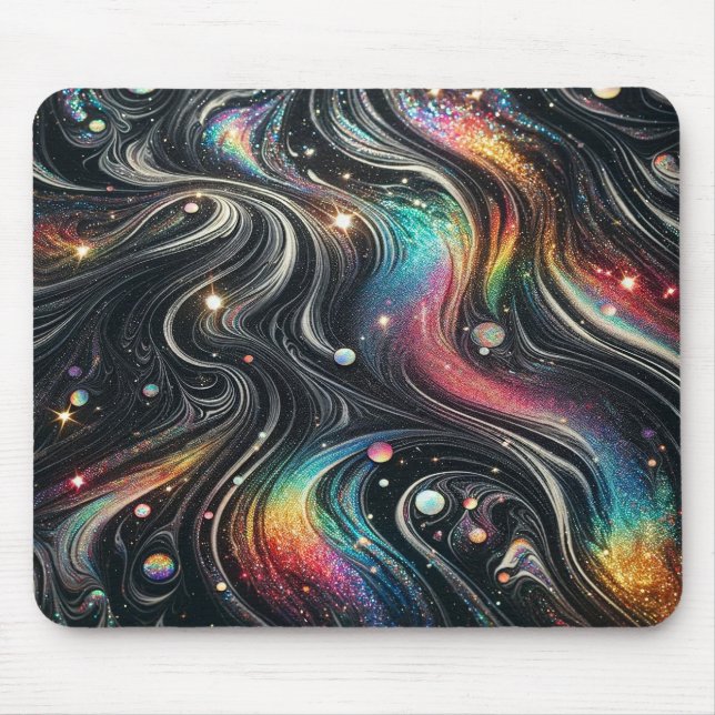 Holographic Rainbow Glitter 70s Galactic Creative  Mouse Mat (Front)