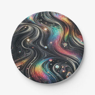 Holographic Rainbow Glitter 70s Galactic Creative  Paper Plate