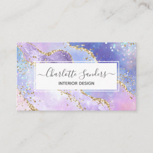Holographic rainbow gold modern business card