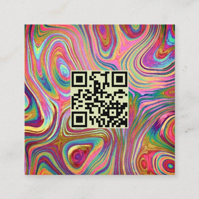 Holographic Rainbow Green Pink QR Code Aestheticia Square Business Card (Front)