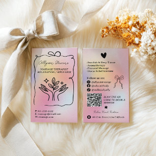 Holographic rainbow Massage Therapist QR Code Business Card