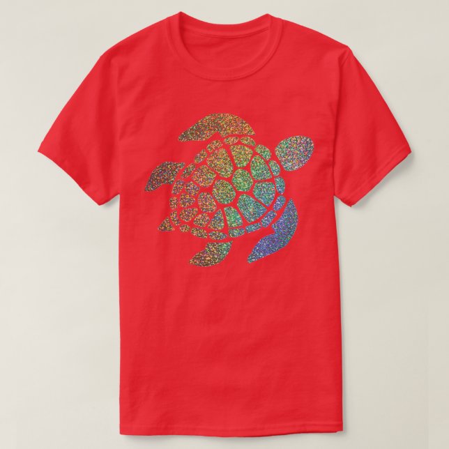 Holographic Rainbow Ombre Glitter Turtle T-Shirt (Design Front)