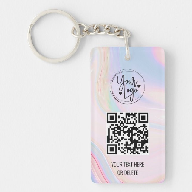 Holographic Rainbow QR Code Logo Business Key Ring (Front)