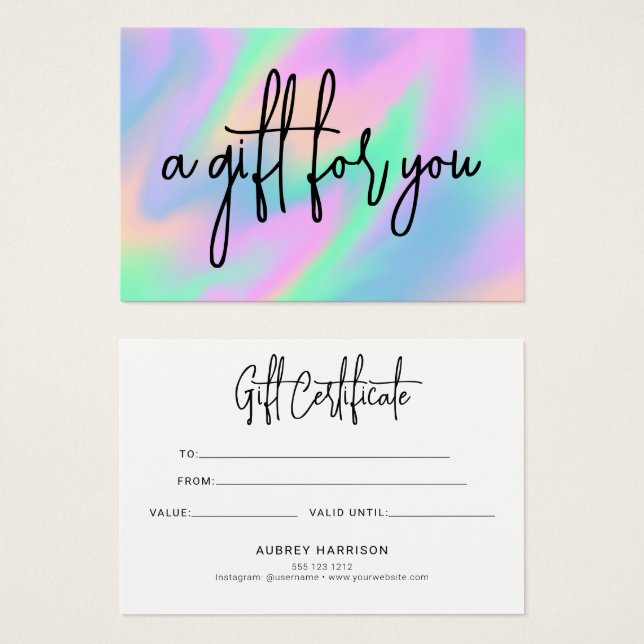 Holographic Rainbow Script Gift Certificate (Front & Back)