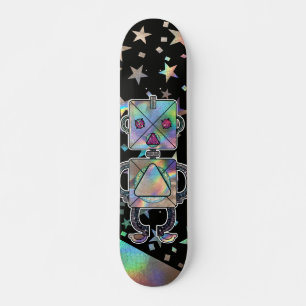 Holographic Rainbow Stars Metallic Glitter Robots  Skateboard