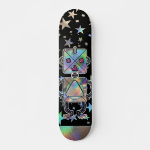 Holographic Rainbow Stars Metallic Glitter Robots  Skateboard