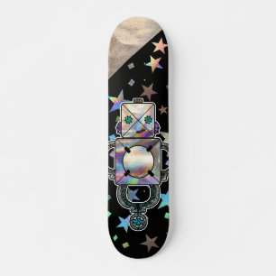 Holographic Rainbow Stars Metallic Glitter Robots  Skateboard