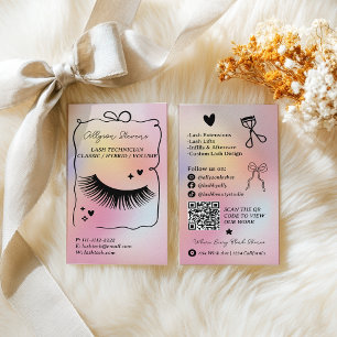 Holographic rainbow unicorn  Lash Tech QR Code Business Card