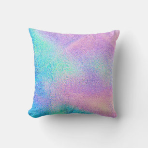 Holographic real texture in blue pink green colors cushion