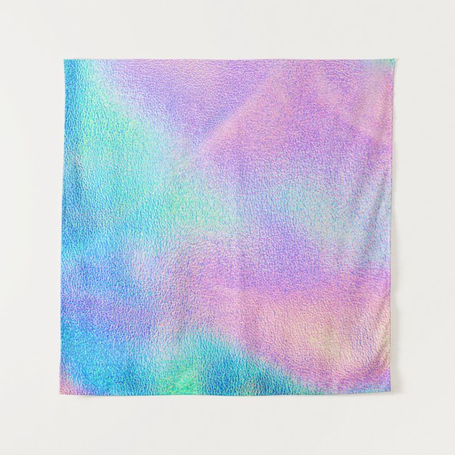 Holographic real texture in blue pink green colors tapestry (Front)