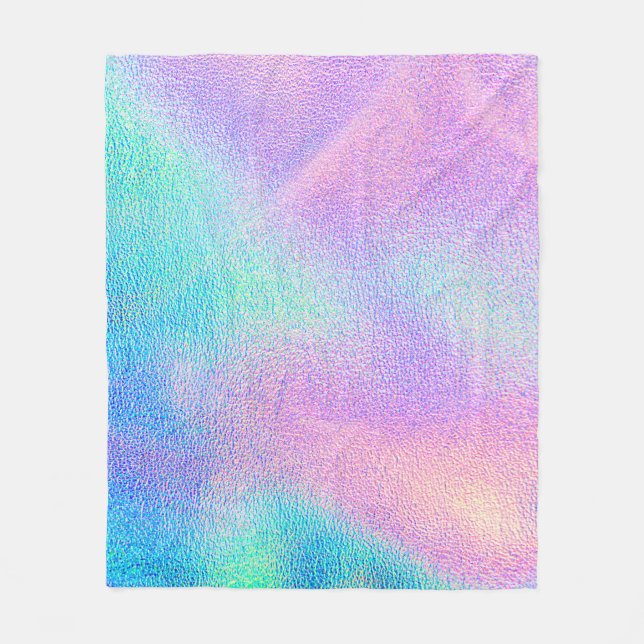 Holographic real texture in blue pink green colour fleece blanket (Front)
