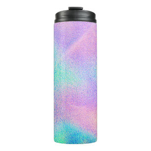 Holographic real texture in blue pink green colour thermal tumbler