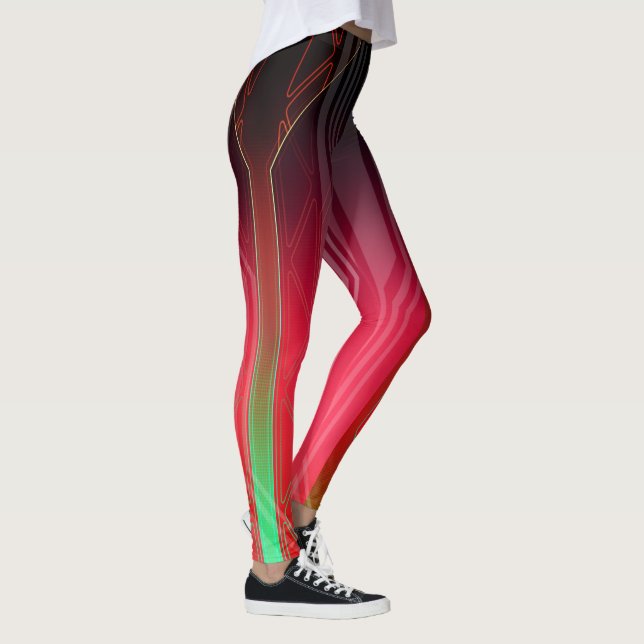 Holographic Red and Green Sci-Fi Panel Leggings (Right)
