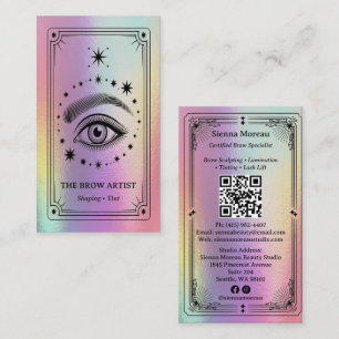 Holographic Retro Celestial Tarot Brow Artist QR Business Card