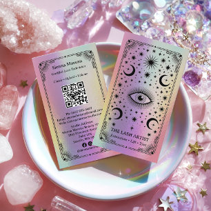 Holographic Retro Celestial Tarot Lash Artist QR Business Card