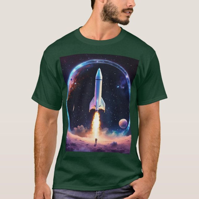 Holographic Rocket in Space Circle Tee (Front)