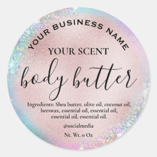Holographic Rose Gold Body Butter Label