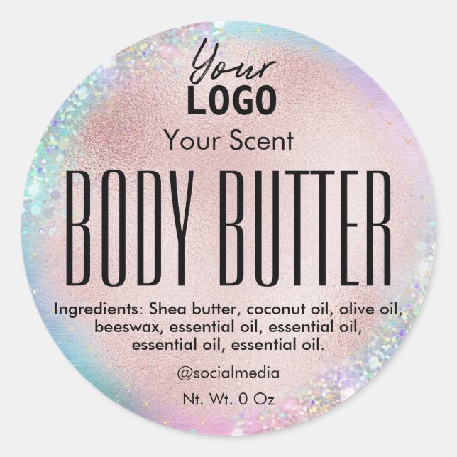Holographic Rose Gold Body Butter Labels (Front)