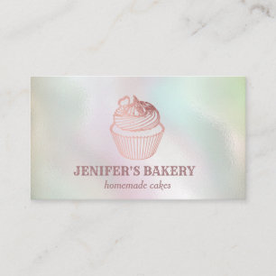 Holographic rose gold cupcake homemade bakery business card