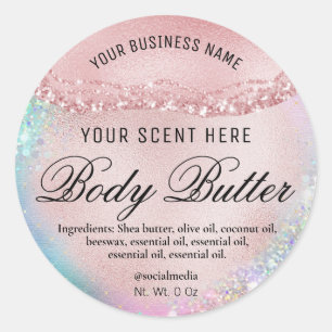 Holographic Rose Gold Pastel Pink Body Butter Classic Round Sticker