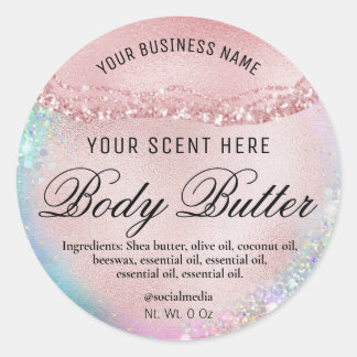 Holographic Rose Gold Pastel Pink Body Butter Classic Round Sticker