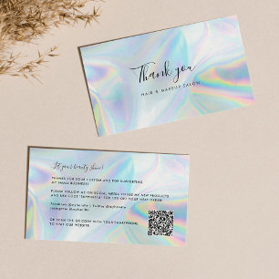 Holographic Script Beauty Salon QR Code Thank You Business Card