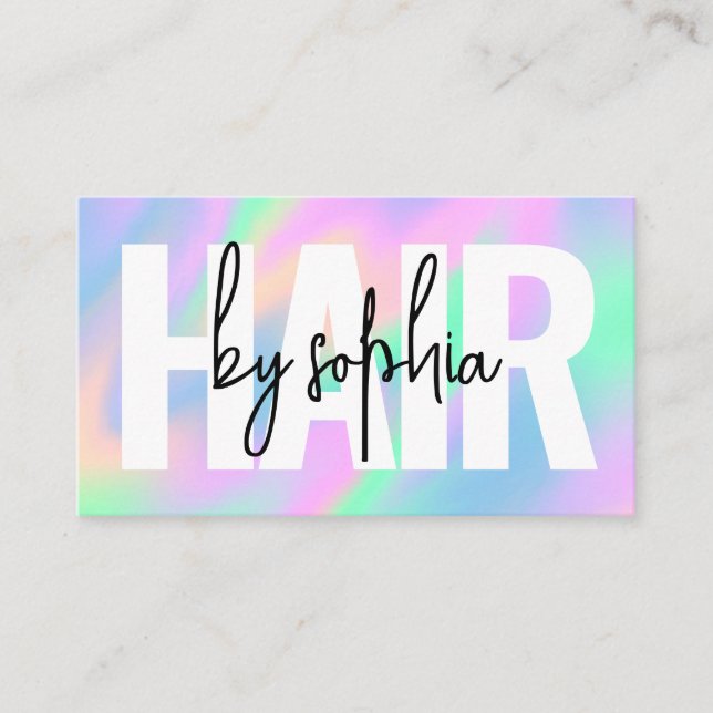 Holographic Script Hair Stylist Business Card (Front)
