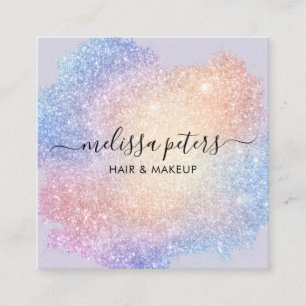 Holographic Script Modern Glitter Sparkle Square Business Card