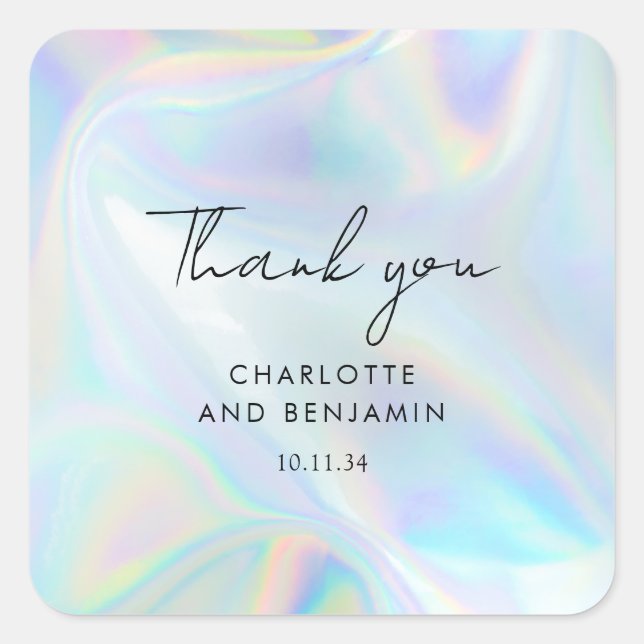 Holographic Script Wedding Thank You Square Sticker (Front)