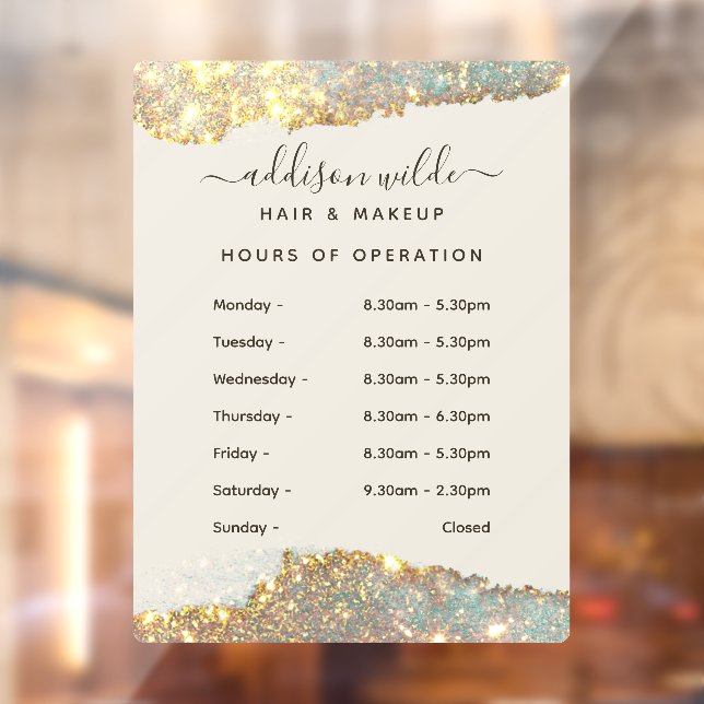 Holographic Signature Script Modern Business Hours Window Cling (Sheet 2)
