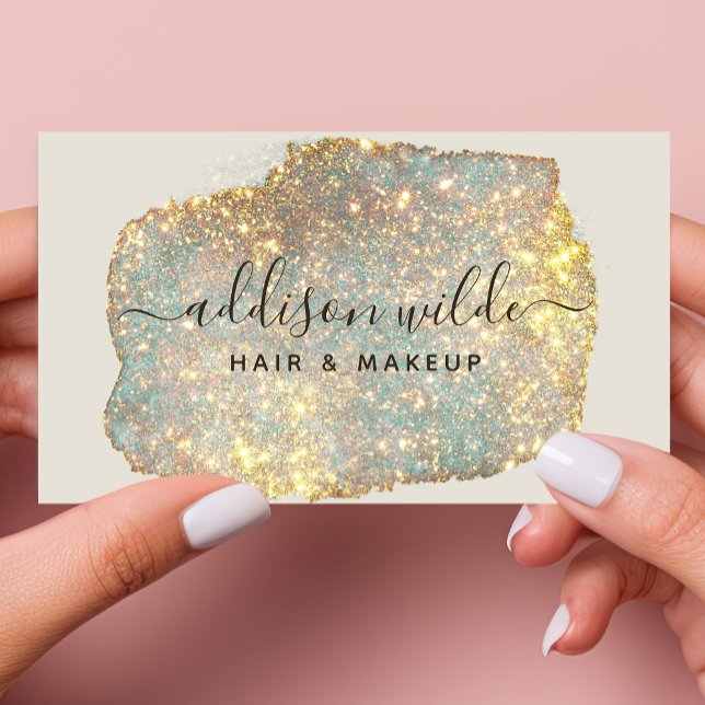 Holographic Signature Script Modern Glam Glitter Business Card (Creator Uploaded)