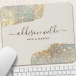 Holographic Signature Script Modern Glam Glitter Mouse Mat<br><div class="desc">Holographic Signature Script Modern Glam Glitter Mouse Pad. This design features a classy signature script style font set against a beautiful modern iridescent sparkle background. Perfect for a beauty salon,  hair stylist,  makeup artist,  or cosmetologist.</div>