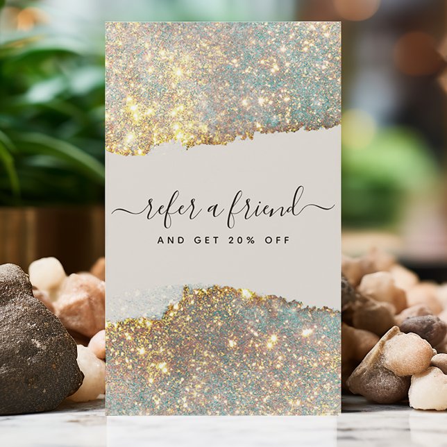 Holographic Signature Script Modern Glam Glitter Referral Card (Creator Uploaded)