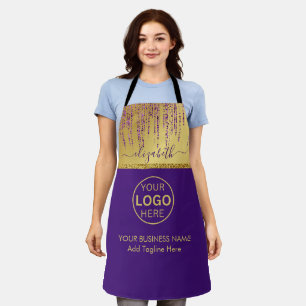 Holographic Signature Script Modern Gold Glitter Apron