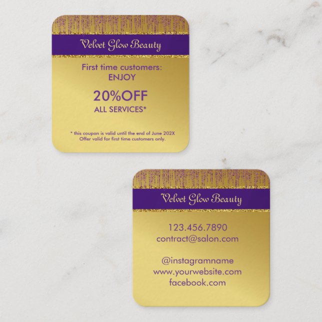 Holographic Signature Script Modern Gold Glitter Discount Card (Front/Back)