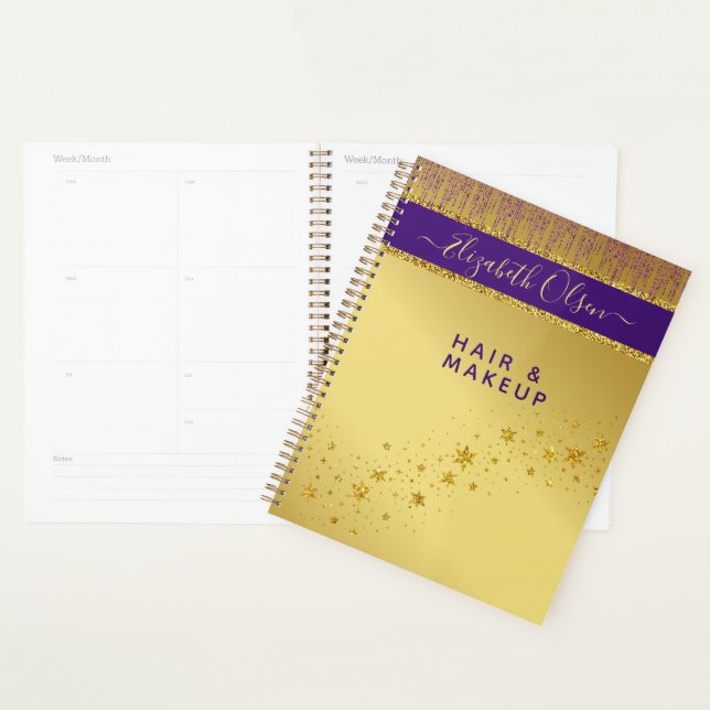Holographic Signature Script Modern Gold Glitter Planner (Display)