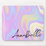 Holographic Signature Script Personalised Name Mouse Mat<br><div class="desc">Elegant Signature Script Personalised Name Mouse Pad. Custom name simple classy calligraphy typography design and holographic abstract colour background.</div>