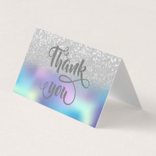 Holographic Silver Bokeh Thank you Business Card