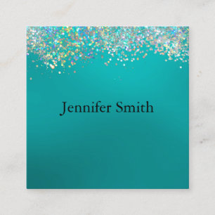Holographic Silver Glitter Blue Makeup Artist Square Business Card