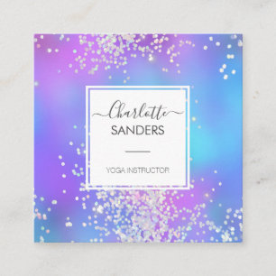 Holographic silver glitter confetti square business card