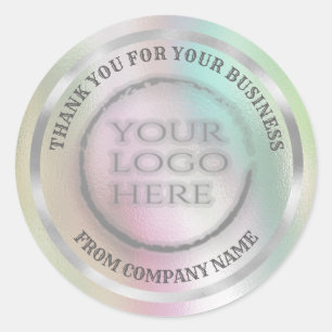 Holographic silver thank you custom logo classic classic round sticker