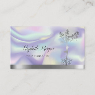 Holographic Silver Tree Women Silhouette Business Card