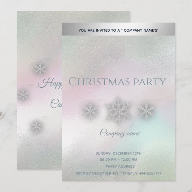 Holographic  snowflakes corporate Christmas party Invitation (Front/Back)