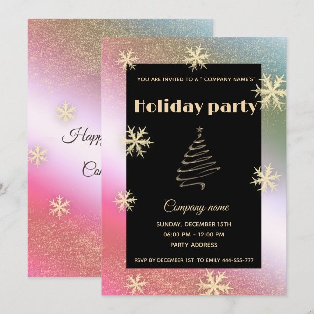 Holographic  snowflakes corporate Christmas party Invitation (Front/Back)