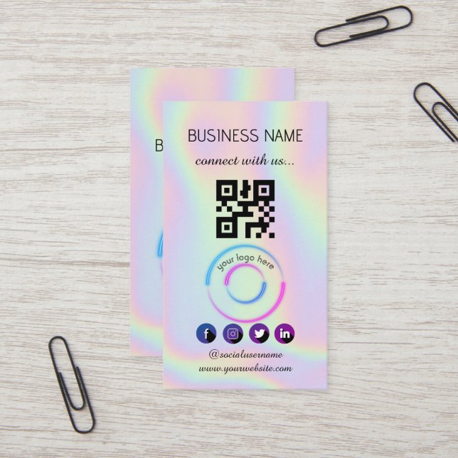 Holographic -Social Media QR Code  Business Card (Front/Back In Situ)