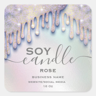Holographic sparkle drips script soy candle label